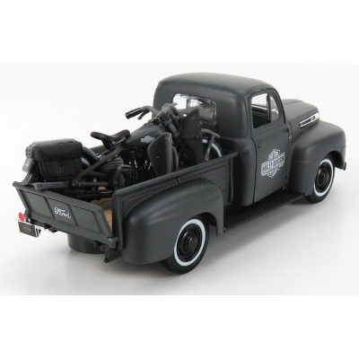 MAISTO FORD USA F-1 PICK-UP CUSTOM USA HARLEY-DAVIDSON 1948 + MOTORCYCLE HARLEY DAVIDSON WLA FLATHEAD 1942 - MATT GREY 1/24