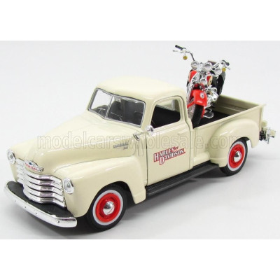 MAISTO CHEVROLET 3100 PICK-UP 1950 + MOTORCYCLE HARLEY DAVIDSON FLSTS HERITAGE SPRINGER 2001 - IVORY 1/24