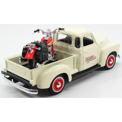MAISTO CHEVROLET 3100 PICK-UP 1950 + MOTORCYCLE HARLEY DAVIDSON FLSTS HERITAGE SPRINGER 2001 - IVORY 1/24