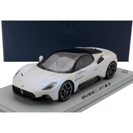 MASERATI MODELS MASERATI MC20 GLOSS BLACK ROOF 2020 - CON VETRINA - WITH SHOWCASE - BIANCO AUDACE - WHITE BLACK 1/18