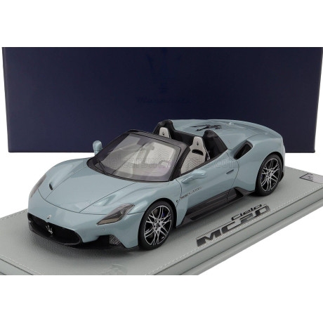 MASERATI MODELS MASERATI MC20 CIELO SPIDER 2022 - CON VETRINA - WITH SHOWCASE - ACQUAMARINA - LIGHT BLUE MET 1/18