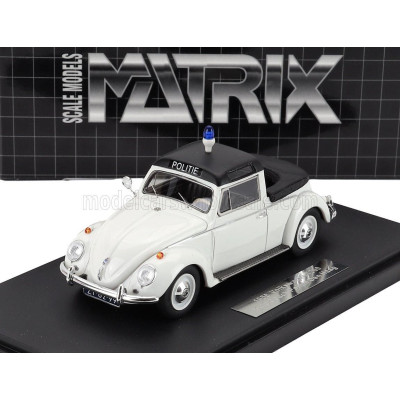 MATRIX SCALE MODELS VOLKSWAGEN MAGGIOLINO BEETLE KUIP COACH SEMICONVERTIBLE OPEN POLICE 1958 - WHITE BLACK 1/43