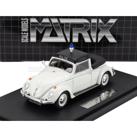 MATRIX SCALE MODELS VOLKSWAGEN MAGGIOLINO BEETLE KUIP COACH SEMICONVERTIBLE OPEN POLICE 1958 - WHITE BLACK 1/43