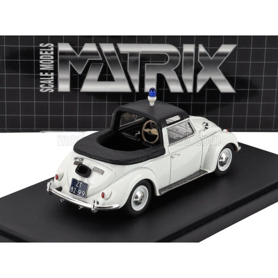 MATRIX SCALE MODELS VOLKSWAGEN MAGGIOLINO BEETLE KUIP COACH SEMICONVERTIBLE OPEN POLICE 1958 - WHITE BLACK 1/43