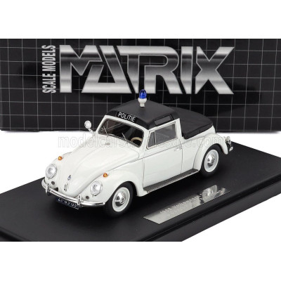 MATRIX SCALE MODELS VOLKSWAGEN MAGGIOLINO BEETLE KUIP COACH SEMICONVERTIBLE CLOSED POLICE 1958 - WHITE BLACK 1/43