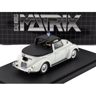 MATRIX SCALE MODELS VOLKSWAGEN MAGGIOLINO BEETLE KUIP COACH SEMICONVERTIBLE CLOSED POLICE 1958 - WHITE BLACK 1/43