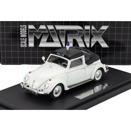 MATRIX SCALE MODELS VOLKSWAGEN MAGGIOLINO BEETLE KUIP COACH SEMICONVERTIBLE CLOSED POLICE 1958 - WHITE BLACK 1/43