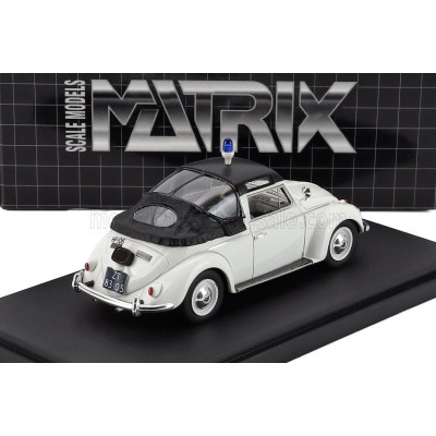 MATRIX SCALE MODELS VOLKSWAGEN MAGGIOLINO BEETLE KUIP COACH SEMICONVERTIBLE CLOSED POLICE 1958 - WHITE BLACK 1/43