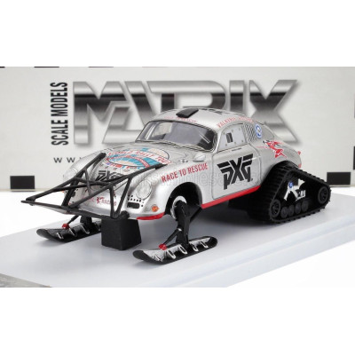 MATRIX SCALE MODELS PORSCHE 356A VALKYRIE RACING ANTARTICA ICE CHALLENGE 2021 WITH MOTHER AND CHILD PENGUIN - SILVER RED 1/43
