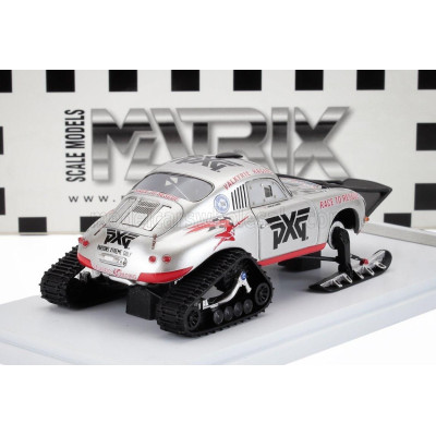 MATRIX SCALE MODELS PORSCHE 356A VALKYRIE RACING ANTARTICA ICE CHALLENGE 2021 WITH MOTHER AND CHILD PENGUIN - SILVER RED 1/43