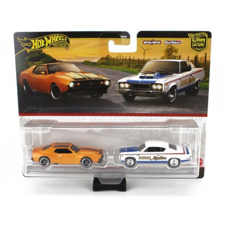 MATTEL HOT WHEELS AMC SET 2X JAVELIN COUPE + REBEL MACHINE RACING 1971 - ORANGE MET WHITE 1/64