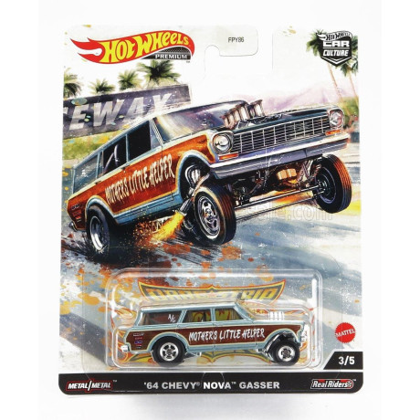 MATTEL HOT WHEELS CHEVROLET NOVA SW STATION WAGON GASSER 1964 - LIGHT BLUE WOOD 1/64