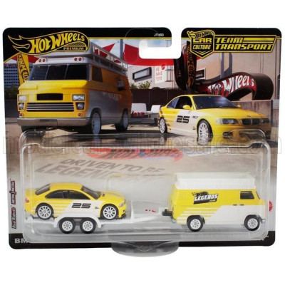 MATTEL HOT WHEELS BMW VAN WITH TRAILER + 3-SERIES M3 (E36) 1992 - YELLOW WHITE 1/64