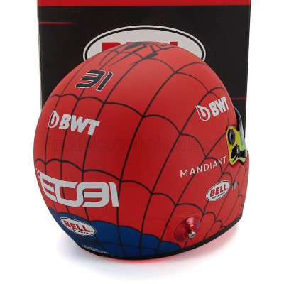 MINI HELMET BELL HELMET CASCO HELMET F1 A522 TEAM ALPINE BWT N 31 USA GP 2022 ESTEBAN OCON - SPIDER-MAN LIVERY TRIBUTE - RED BLU