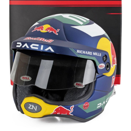MINI HELMET BELL HELMET CASCO HELMET SEBASTIAN LOEB TEAM THE DACIA SANDRIDERS N 219 RALLY DAKAR 2025 - BLUE YELLOW RED 1/2