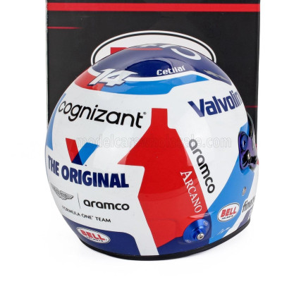 MINI HELMET BELL HELMET CASCO HELMET F1 FERNANDO ALONSO TEAM ASTON MARTIN ARAMCO COGNIZANT N 14 MONACO GP 2024 - WHITE BLUE RED