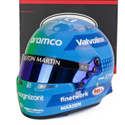 MINI HELMET BELL HELMET CASCO HELMET F1 FERNANDO ALONSO TEAM ASTON MARTIN ARAMCO COGNIZANT N 14 USA LAS VEGAS GP 2024 - BLUE GRE