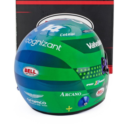 MINI HELMET BELL HELMET CASCO HELMET F1 FERNANDO ALONSO TEAM ASTON MARTIN ARAMCO COGNIZANT N 14 USA LAS VEGAS GP 2024 - BLUE GRE
