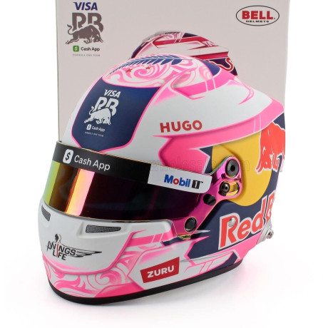 MINI HELMET BELL HELMET CASCO HELMET F1 LIAM LAWSON TEAM VISA CASH APP RACING BULLS N 30 SEASON 2025 - PINK WHITE BLUE 1/2