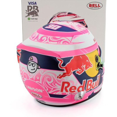 MINI HELMET BELL HELMET CASCO HELMET F1 LIAM LAWSON TEAM VISA CASH APP RACING BULLS N 30 SEASON 2025 - PINK WHITE BLUE 1/2
