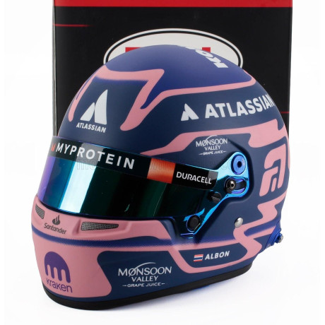 MINI HELMET BELL HELMET CASCO HELMET F1 ALEX ALBON TEAM ATLASSIAN WILLIAMS RACING N 23 SEASON 2025 - MATT BLUE PINK 1/2