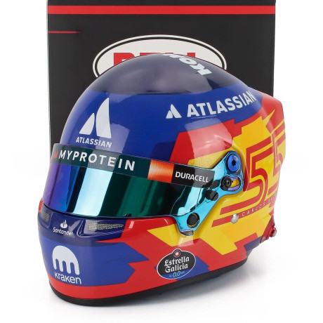 MINI HELMET BELL HELMET CASCO HELMET F1 CARLOS SAINZ TEAM ATLASSIAN WILLIAMS RACING N 55 SEASON 2025 - BLUE YELLOW RED 1/2