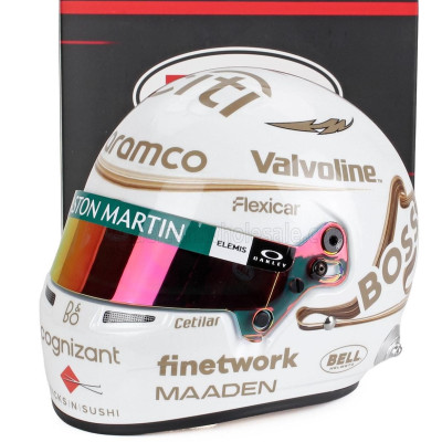 MINI HELMET BELL HELMET CASCO HELMET F1 FERNANDO ALONSO TEAM ASTON MARTIN ARAMCO COGNIZANT N 14 CHINA GP 2025 - WHITE 1/2