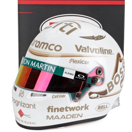 MINI HELMET BELL HELMET CASCO HELMET F1 FERNANDO ALONSO TEAM ASTON MARTIN ARAMCO COGNIZANT N 14 CHINA GP 2025 - WHITE 1/2