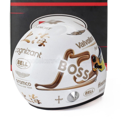 MINI HELMET BELL HELMET CASCO HELMET F1 FERNANDO ALONSO TEAM ASTON MARTIN ARAMCO COGNIZANT N 14 CHINA GP 2025 - WHITE 1/2