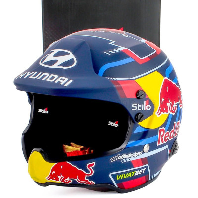 MINI HELMET STILO CASCO HELMET F1 OTT TANAK TEAM HYUNDAI i20 N RALLY1 SHELL MOBIS WRT RALLY SEASON 2024 - BLUE RED YELLOW 1/2
