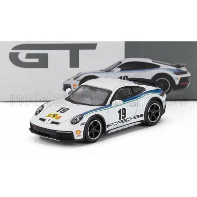 MINI GT PORSCHE 911 992 COUPE N 19 RALLY DAKAR DESIGN PACKAGE LHD 2024 - WHITE BLUE 1/64