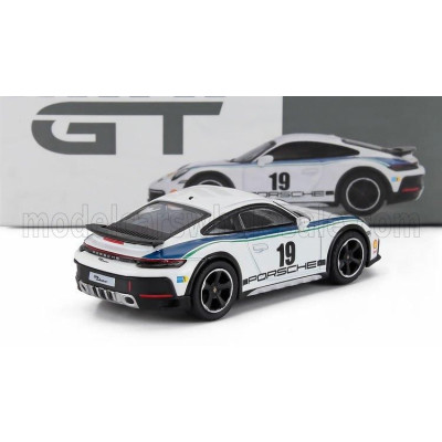 MINI GT PORSCHE 911 992 COUPE N 19 RALLY DAKAR DESIGN PACKAGE LHD 2024 - WHITE BLUE 1/64