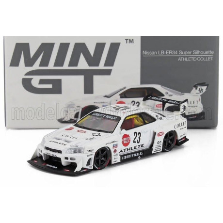 MINI GT NISSAN SKYLINE GT-R (R34) SUPER SILHOUETTE N 23 RACING ATHLETE COLLET RHD 2024 - WHITE 1/64