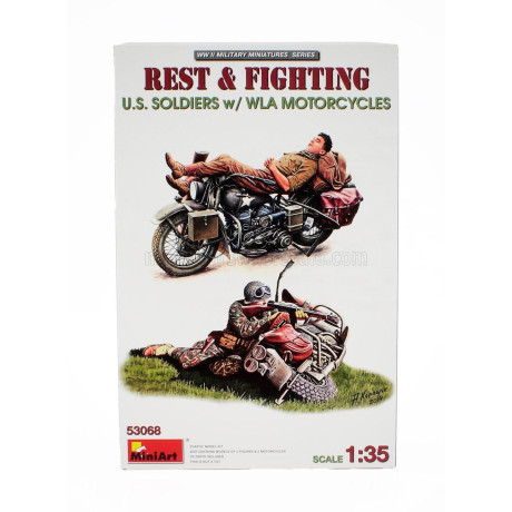 MINIART FIGURES REST & FIGHTING U.S. SOLDIER WLA MILITARY MOTORCYCLE 1/35