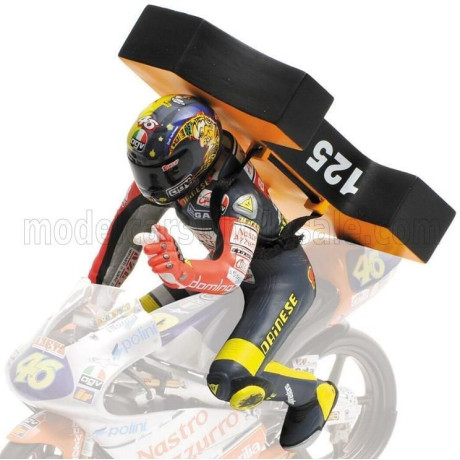 MINICHAMPS FIGURES VALENTINO ROSSI 125 GP BRNO 1997 1st WORLD CHAMPION (VORD CIENPION) - BLUE YELLOW 1/12