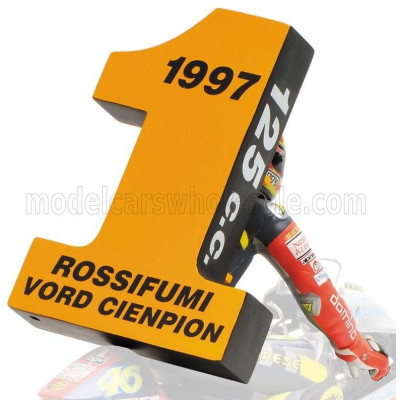 MINICHAMPS FIGURES VALENTINO ROSSI 125 GP BRNO 1997 1st WORLD CHAMPION (VORD CIENPION) - BLUE YELLOW 1/12