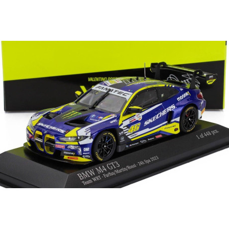 MINICHAMPS BMW 4-SERIES M4 GT3 TEAM WRT N 46 6th 24h SPA 2023 VALENTINO ROSSI - AUGUSTO FARFUS - MAXIME MARTIN - PURPLE YELLOW B