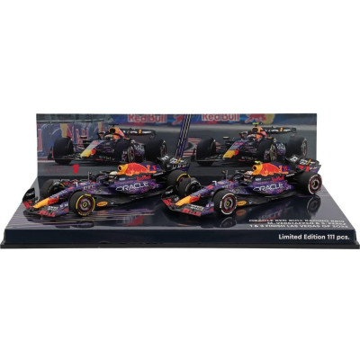 MINICHAMPS RED BULL SET 2X F1  RB19 TEAM ORACLE RED BULL RACING N 1 WORLD CHAMPION WINNER LAS VEGAS USA GP 2023 MAX VERSTAPPEN +