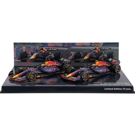 MINICHAMPS RED BULL SET 2X F1  RB19 TEAM ORACLE RED BULL RACING N 1 WORLD CHAMPION WINNER LAS VEGAS USA GP 2023 MAX VERSTAPPEN +