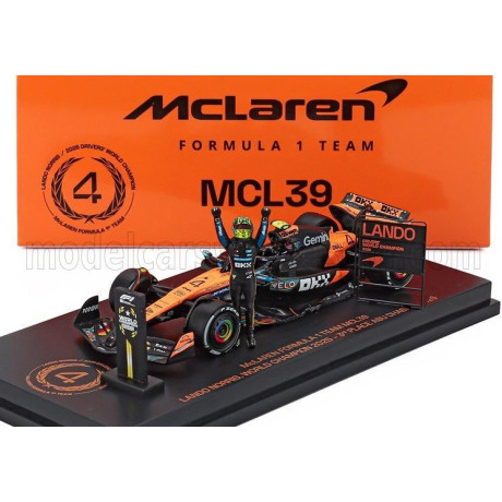MINICHAMPS McLAREN F1  MCL39 TEAM MCLAREN N 4 WORLD CHAMPION 3rd ABU DHABI GP WITH PIT BOARD AND POSITION BOARD 2025 + STANDING