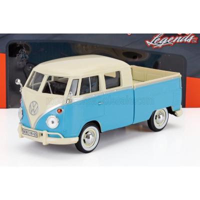 MOTOR MAX VOLKSWAGEN T1 TYPE 2 DOUBLE CAB PICK-UP 1962 - LIGTH BLUE WHITE 1/24