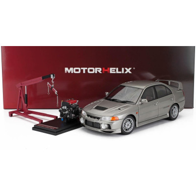 MOTORHELIX MITSUBISHI LANCER EVO IV WITH ENGINE AND ACCESSORIES 1999 - GREY MET 1/18