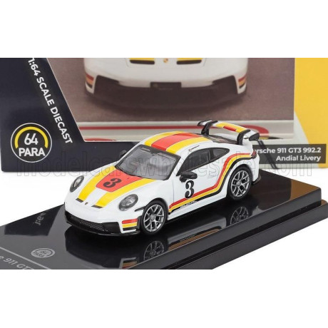 PARAGON MODELS PORSCHE 911 992-2 GT3 ANDIAL LIVERY N 3 COUPE 2025 - WHITE ORANGE RED 1/64