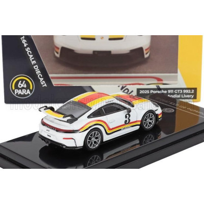 PARAGON MODELS PORSCHE 911 992-2 GT3 ANDIAL LIVERY N 3 COUPE 2025 - WHITE ORANGE RED 1/64