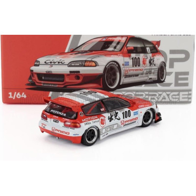 POP RACE LIMITED HONDA CIVIC EG67 V1.5 PANDEM IDEMITSU MOTION INFINITE N 100 RACING 1993 - WHITE RED 1/64