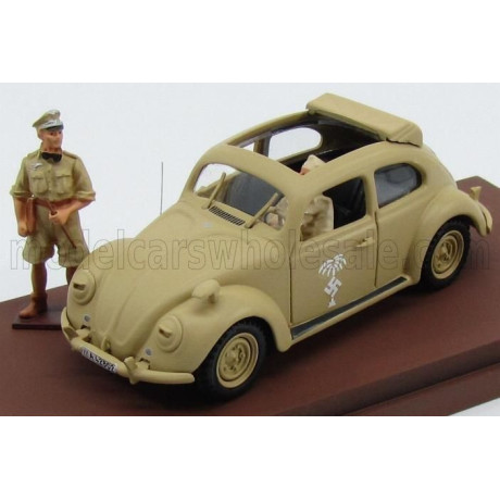 RIO MODELS VOLKSWAGEN BEETLE AFRICA KORPS 1941 - WITH ROMMEL + DRIVER FIGURE - MILITARY SAND 1/43