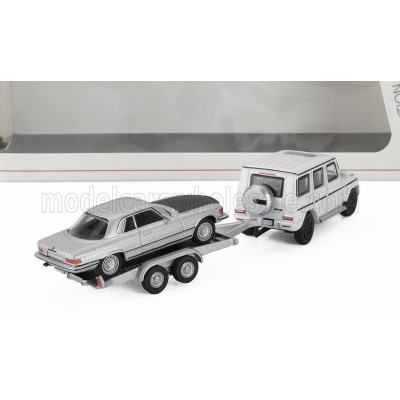 SCHUCO MERCEDES BENZ G-CLASS (W463) 2018 WITH TRAILER + SL-CLASS 450SLC 5.0 COUPE (C107) 1980 - WHITE SILVER BLACK 1/87