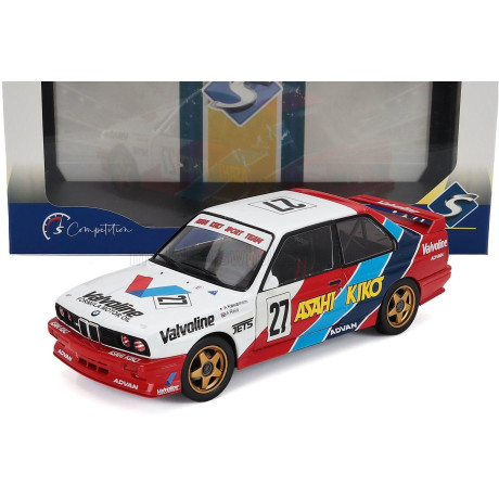 SOLIDO BMW 3-SERIES (E30) N 27 JTCC SEASON 1986 ATSUSHI KAWAMOTO - ANTHONY REID - WHITE RED BLUE 1/18