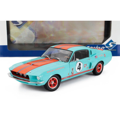 SOLIDO FORD USA MUSTANG SHELBY GT500 RACING N 4 TRIBUTE COUPE 1967 - LIGHT BLUE ORANGE 1/18