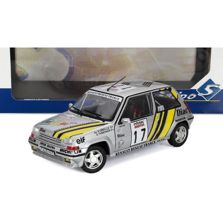 SOLIDO RENAULT R5 SUPERCINQUE GT TURBO TEAM SIMON RACING N 17 RALLY TOUR DE CORSE 1989 ALAIN OREILLE - GILLES THIMONIER - SILVER